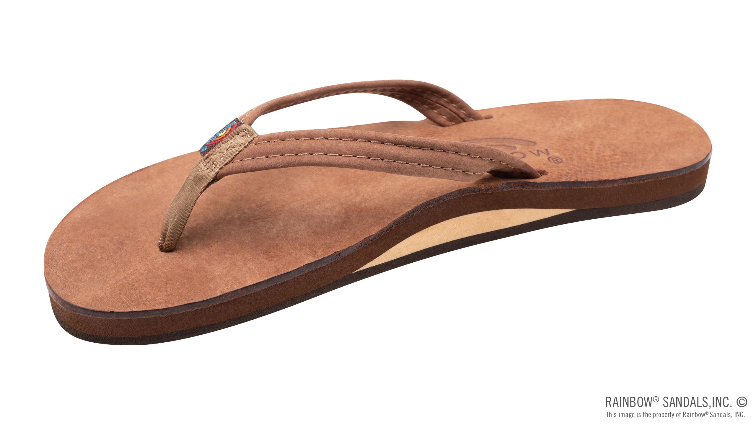  Rainbow Sandals Womens Luxury Leather - Double Layer Arch  Support with 1/2 Narrow Straps, Buckskin, Womens size S / 5.5-6.5