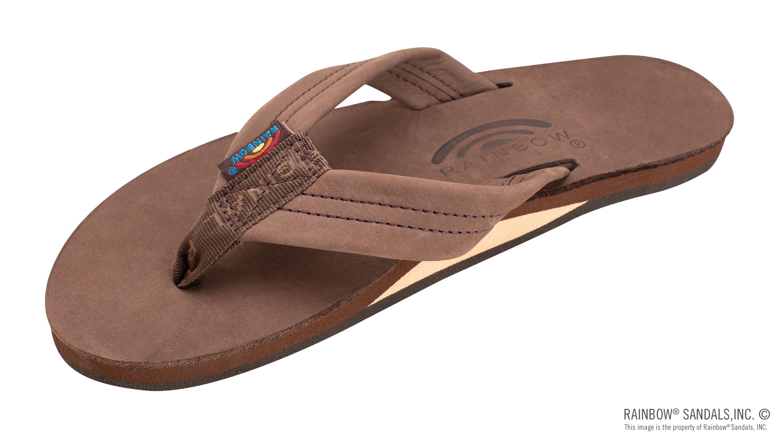Rainbow Sandals Men's Dark Brown Leather Single Layer Arch Flip Flops