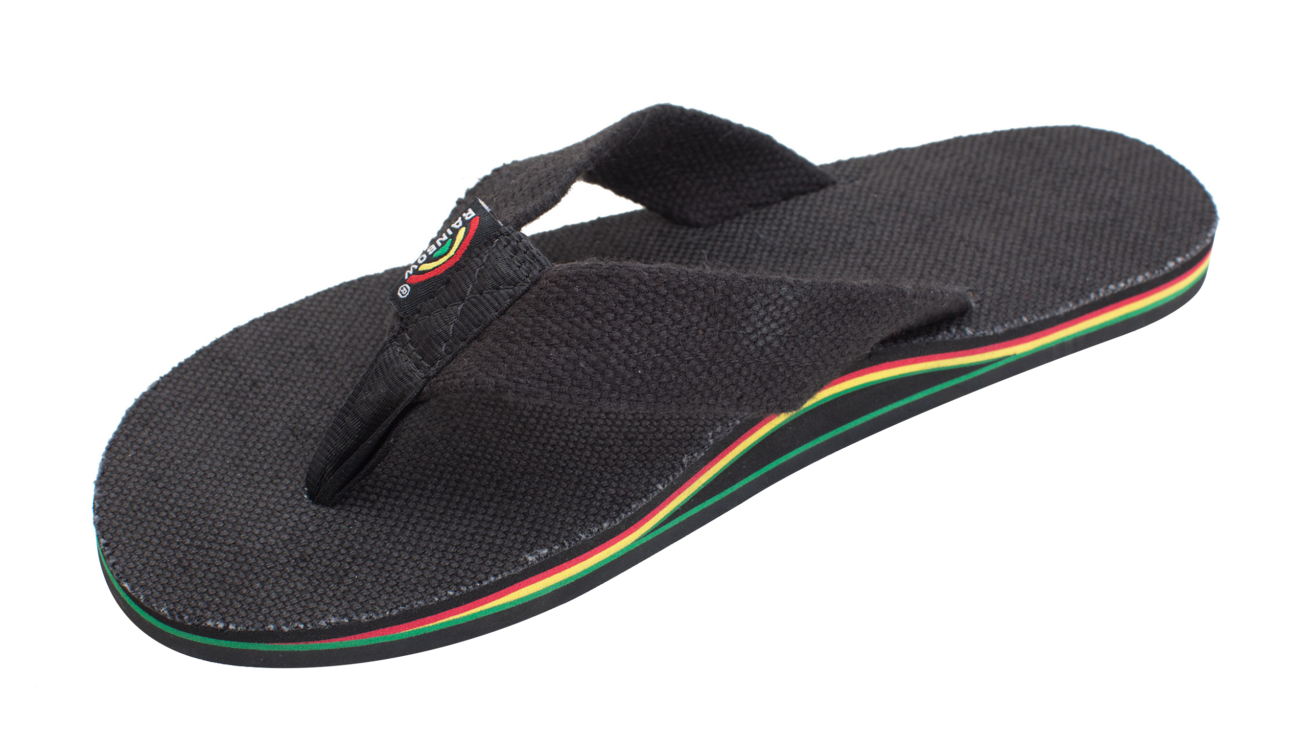 black rainbow flip flops